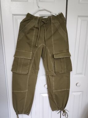 Zara Olive Green Elastic Waist Pants size 8
